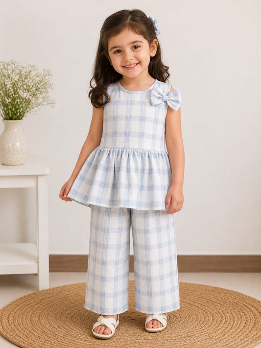 Sky blue check print