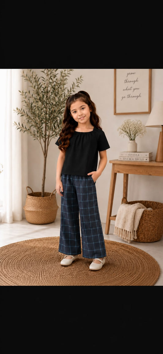 Black Top and Check Pant