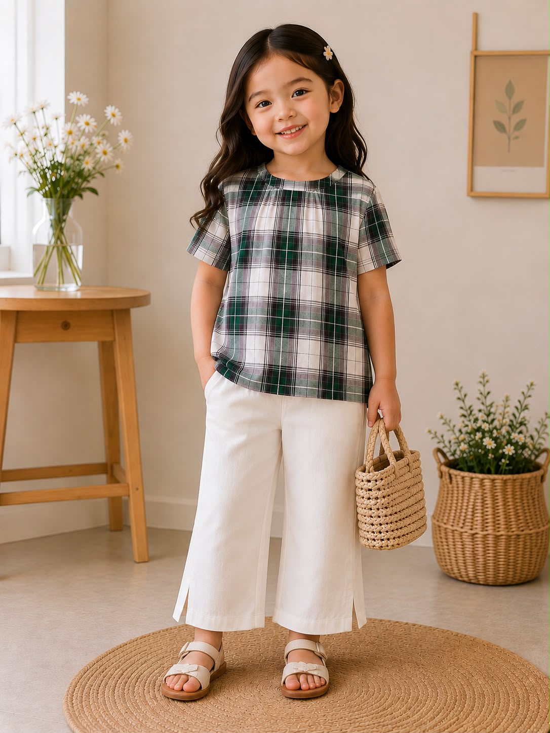 Green Check top and White Bottom