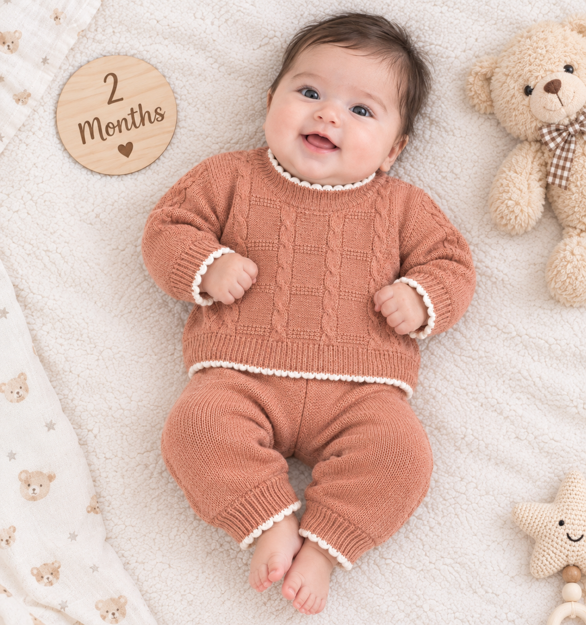 Newborn Peach Knitted Sweater Set