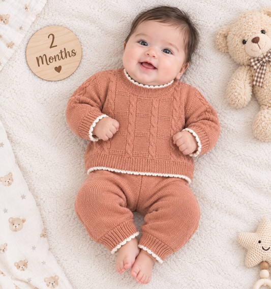 Newborn Peach Knitted Sweater Set